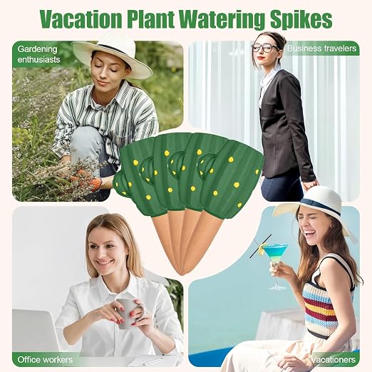 Terracotta Watering Spikes, 4 Pack Plant Watering Devices Self Watering Spikes Vacation Clay Watering Stakes Garden Plant Watering Globes for Indoor & Outdoor Plants