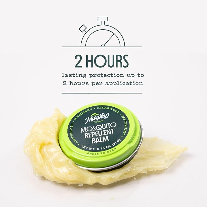 Murphy's Naturals Mosquito Repellent Balm, Plant-Based, 2 oz (Pack of 2) | Formulated with cedarwood, lemongrass & rosemary oils; DEET-free*, repels mosquitoes up to 2 hrs & ticks 1 hr; travel-size