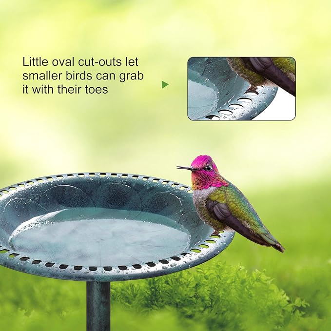 VINGLI Pedestal Bird Bath with Solar Fountain, Solar Pump Resin Birdbaths, Weather Resistant Bird Baths with Ground Stakes, Vintage Finish Garden Decor for Outdoor, Patio, Yard, Lawn(Green)