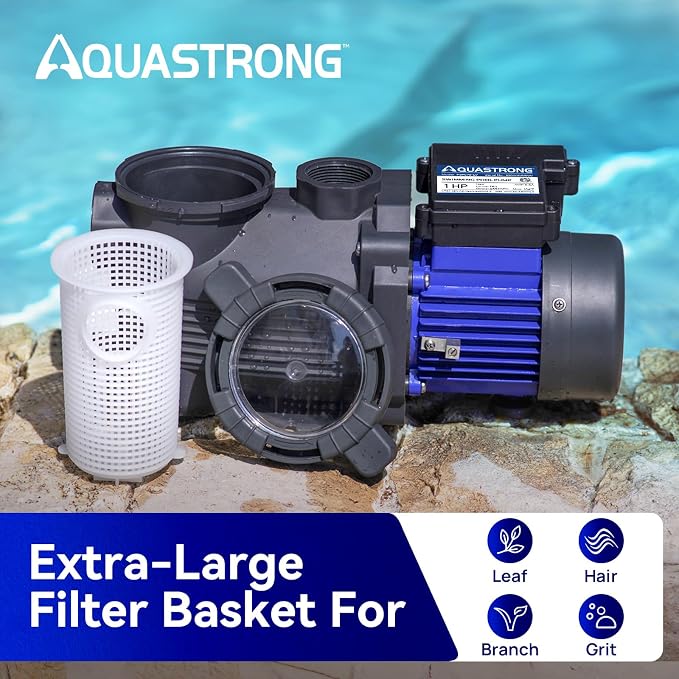 AQUASTRONG 1 HP Above Ground Pool Pump, Single Speed, 1.25"&1.5''adapter, 115V, 4945GPH, High Flow, Powerful Self Primming Swimming Pool Pumps with Filter Basket