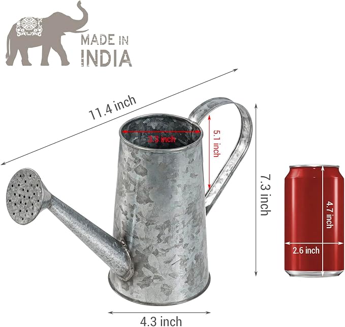 MyGift 5 Inch Small Rustic Galvanized Metal Decorative Vases in Vintage Style Watering Can Design for Dried Flowers and Artificial Plants, Set of 2 - Handcrafted in India
