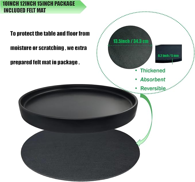 Yukfona Ceramic Plant Saucer Tray 1 Pcs 14 15 Inch Black, 14.3" OD x13.5 ID x2 Deep| Fits Flower pots Bottom≤ 13.5", Heavy Duty Glazed Round Planter Drip with Catch Basin for Indoor Outdoor Plants