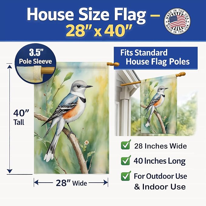 Caroline's Treasures Oklahoma Scissortailed Flycatcher House Flag Large Porch Sleeve Pole Decorative Outside Yard Banner Artwork Wall Hanging, Polyester, House Size, Multicolor