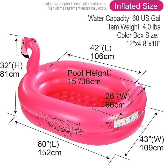 Kiddie Pool, Inflatable Pool, Flamingo Swimming Pool with Inflatable Soft Floor for Outdoor, Indoor, Backyard (60 in)