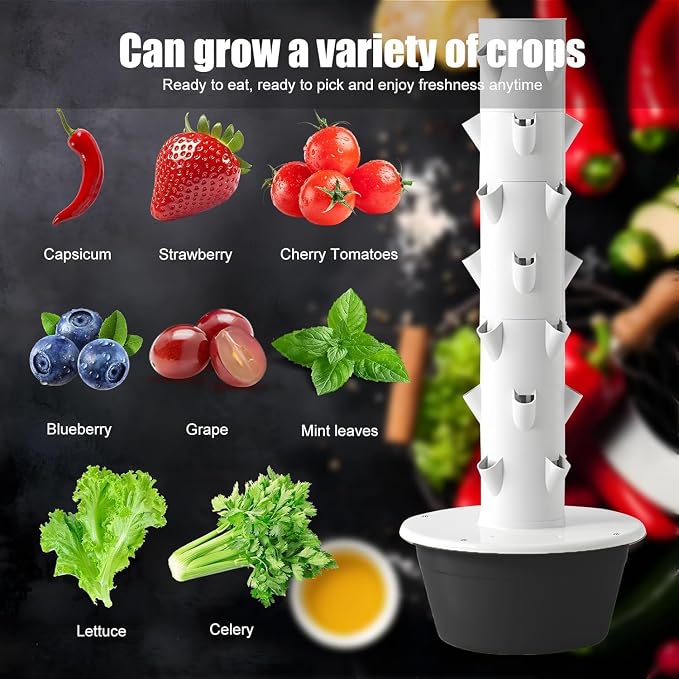 Hydroponic Grow Tower Vertical Aeroponic Tower for Fruits,Flowers,Vegetables 9 Layer 36 Pots Planter with Water Tank and Pump Black