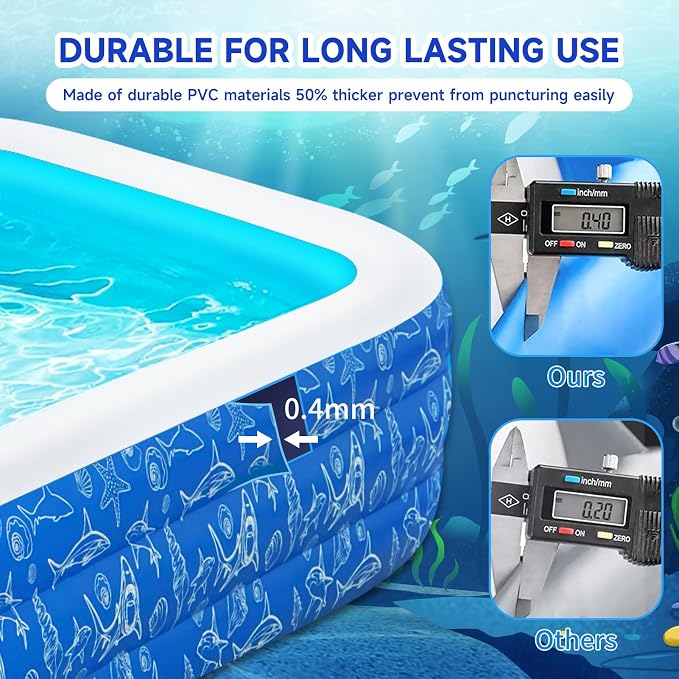 Inflatable Swimming Pool for Kids and Adults- 118" x 68" x 22" Family Full-Sized Blow Up Pools for Kids-Thickened Durable Above Ground Swimming Pool Backyard Lawn, Summer Party Outdoor and Indoor