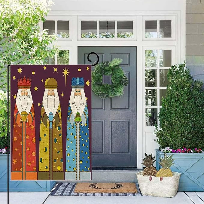 EMMTEEY Christmas Three Kings Wise Men Burlap Garden Flag - 12.5X18 Small Double Sided Winter Holiday Flag for Outside Christmas Decoration