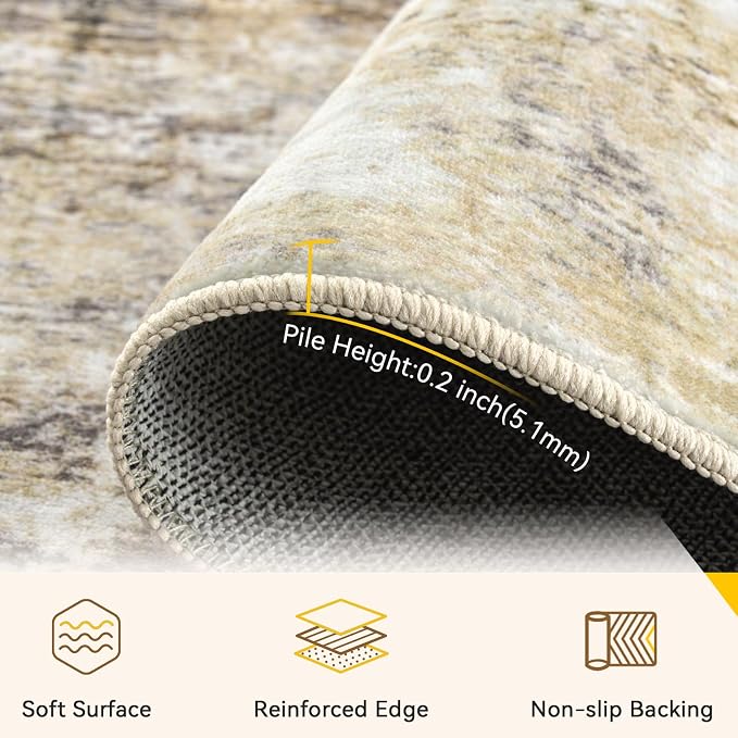 RELEANY Washable 2'x3' Abstract Area Rug for Living Room Neutral Brown | Carpet for Bedroom, Kitchen, Office, Hallway and Entryway, Printed Pattern, Non‑Slip, Soft, Stain‑Resistant, Easy to Clean