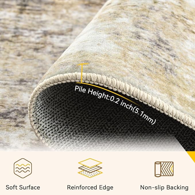 RELEANY Washable 9'x12' Abstract Area Rug for Living Room Neutral Brown | Carpet for Bedroom, Kitchen, Office, Hallway and Entryway, Printed Pattern, Non‑Slip, Soft, Stain‑Resistant, Easy to Clean