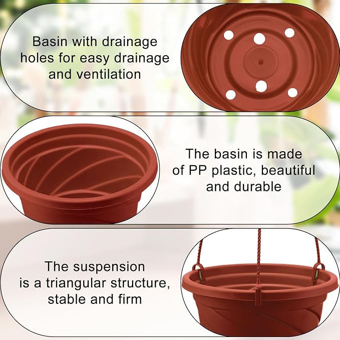 Tioncy 50 Pcs Plastic Hanging Planter Round Hanging Pot for Plants Containers with Hook Flower Plant Pots Holders for Outdoor Indoor Plant Balcony Garden Decor(Coffee,6.7inch)