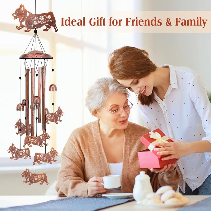 Corgi Dog Wind Chimes Outdoor Dog Gifts for Women Men Mom Gardening Birthday Gifts Metal Memorial WindChimes for Outside/Indoors, Lawn, Patio, Yard Art, Garden Decor, Yard Decorations