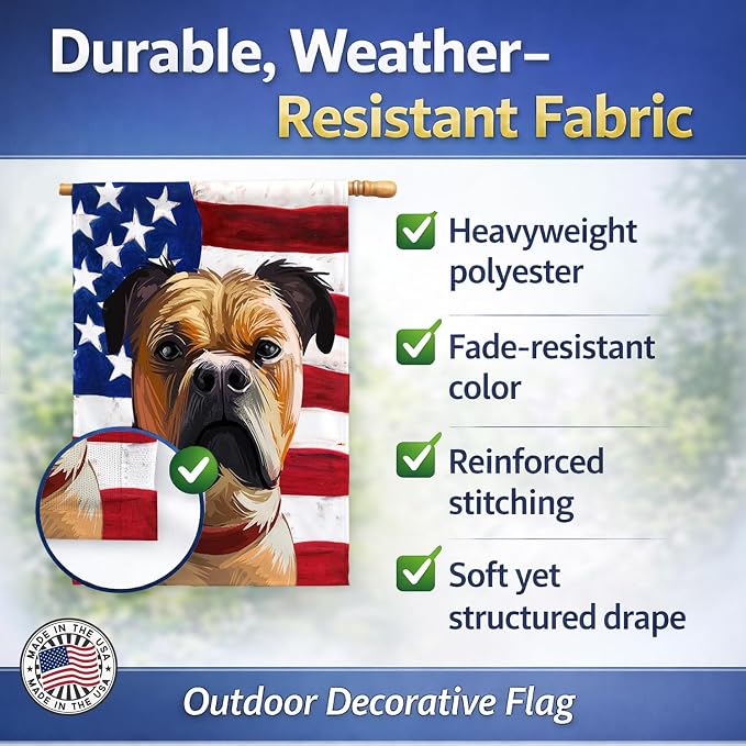 Caroline's Treasures CK6641CHF Perro de Presa Mallorquin American Flag House Flag Large Porch Sleeve Pole Decorative Outside Yard Banner Artwork Wall Hanging, Polyester, House Size, Multicolor