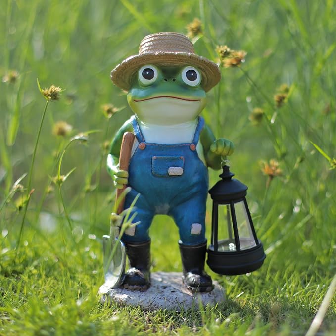 11'' Solar Frog Garden Decor Outdoor Statue with Lantern Gift Idea | Light Decorations for Yard Garden Patio Mom Gift