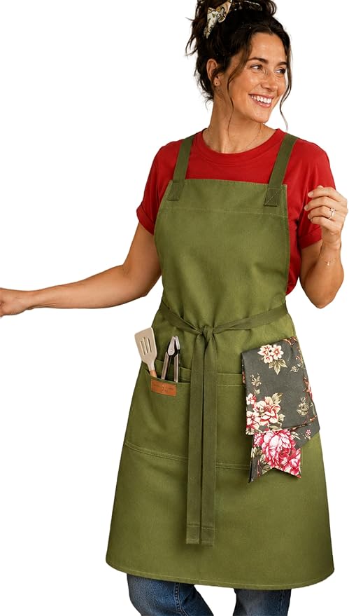 100% Cotton Kitchen Apron with 2 Pockets – Adjustable Chef Apron for Cooking Baking BBQ – Unisex Apron