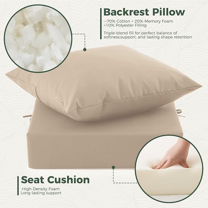 Outdoor Cushions for Patio Furniture, Outdoor Seat Cushion Set 24 x 24 x 5.75 in, Waterproof & Fade Resistant Outdoor Chair Cushions, Patio Chair Cushion with Removable Cover, Set of 2, Beige