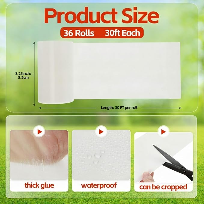 36 Rolls Tree Trunk Protection Wrap, 30 ft Each, Sticky Adhesive Strip for Outdoor Use