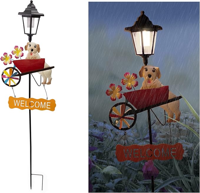 Crosslight Dog Welcome Sign Solar LED Waterproof Outdoor Garden Stake - Decorative Electronic Light Garden Decor for Yard, Lawn, Patio, Deck, Pathway, Pond, Backyard