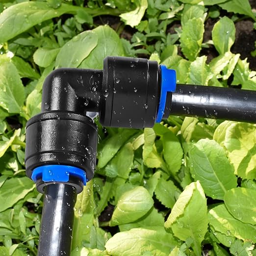10 Pack 1/4" Universal 90 Degree Elbow Fitting, Quick Connect Universal Drip Irrigation Tubing Coupling Valve, Connector Locking Fitting for Sprinkler or Drip Irrigation System Parts & Connectors