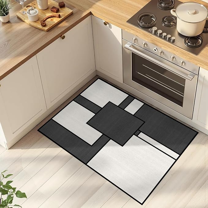 Black and White Entryway Area Rug 2x3 Geometric Small Rug for Entry | Machine Washable Geometric Door Mat Low Pile Abstract Rugs Non-Slip Carpet for Entry Bedroom Kitchen Bathroom Laundry
