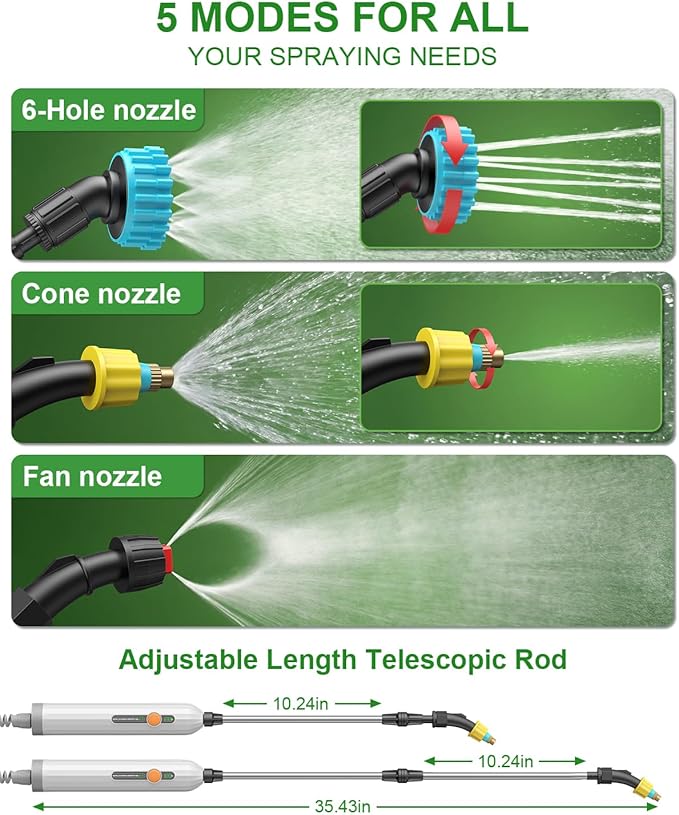 2 Gallon Electric Garden Sprayer, Battery Powered Weed Sprayer with Telescopic Wand, 3 Adjustable Nozzles, Garden Sprayer with Collapsible Tank, Shoulder Strap for Lawn Care, Plant Watering & Cleaning