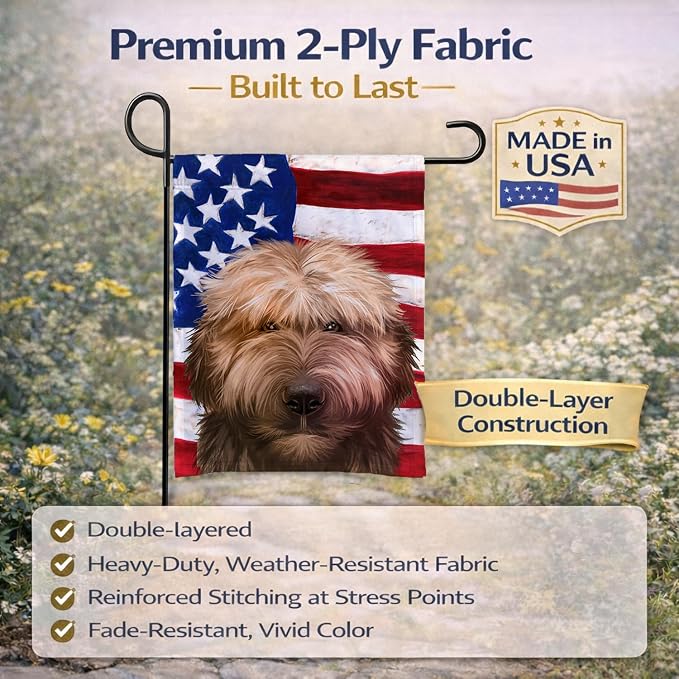 Caroline's Treasures CK6461GF Briard Dog American Flag Garden Flag Mailbox Flag Decorative Yard Flag Banner Outside Patio Artwork Yard Flower Beds, Garden Size, Multicolor