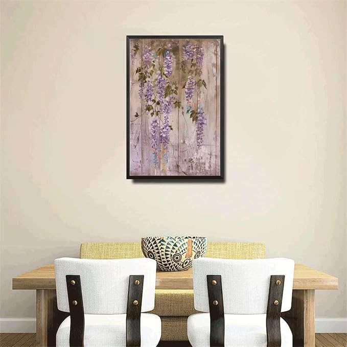 Metal Sign Tin Sign Vintage Shabby Chic Wisteria Tin Sign for Antique Garden Charm Rustic Wall Art and Distressed Wood Panels Minimalist Wall Art for Restaurant 8×12 Inches with Metal Frame