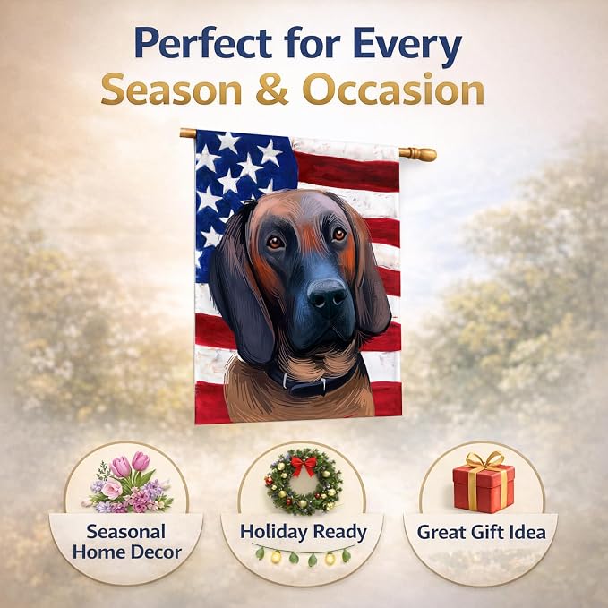 Caroline's Treasures CK6557CHF Hanover Hound Dog American Flag House Flag Large Porch Sleeve Pole Decorative Outside Yard Banner Artwork Wall Hanging, Polyester, House Size, Multicolor