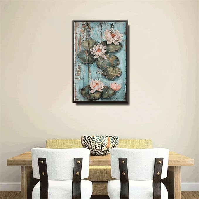 Metal Sign Tin Sign Vintage Wall Art Rustic Serenity Water Lilies Tin Sign for Easy Installation Weather Resistant Design and Vintage Metal Sign for Bar 12×16 Inches with Metal Frame