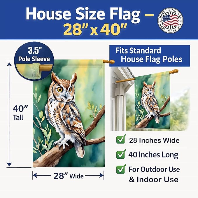 Caroline's Treasures Western Screech Owl House Flag Large Porch Sleeve Pole Decorative Outside Yard Banner Artwork Wall Hanging, Polyester, House Size, Multicolor