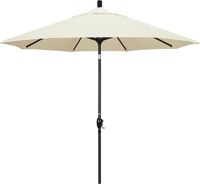 California Umbrella 9' Round Aluminum Market Umbrella, Crank Lift, Push Button Tilt, Bronze Pole
