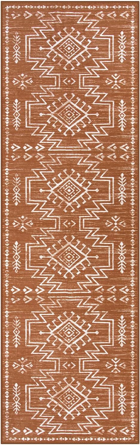 Lahome Vivienne Orange Hallway Runner Rug Non Slip, Boho Washable Western Runner Rug, Stain Resistant Aztec Fall Long Carpte for Entryway Entrance Indoor (2'5''x8')