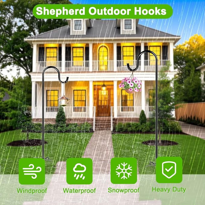 ANIDEER 60" Shepherds Hooks for Outdoor, Heavy Duty Bird Feeder Pole for Hummingbird Feeder, Hanging Lantern, Shepherds Hook for Bird Feeders for Outside with 7 Prongs Base,1 Pack