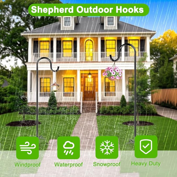 ANIDEER 60" Shephards Hook for Outdoor, Heavy Duty Bird Feeder Pole with 7 Base Prongs, Adjustable Shepherds Hook for Hanging Bird Feeder, Solar Light Lanterns, Garden Plant Hanger Stands,2 Packs