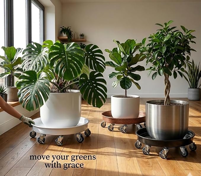Rolling Planter Caddy(470lbs Capacity), Heavy Duty Metal Plant Stand with Brake Wheels Plant Dolly Mover Plant Pot Tray Saucer for Indoor Outdoor 18inches White