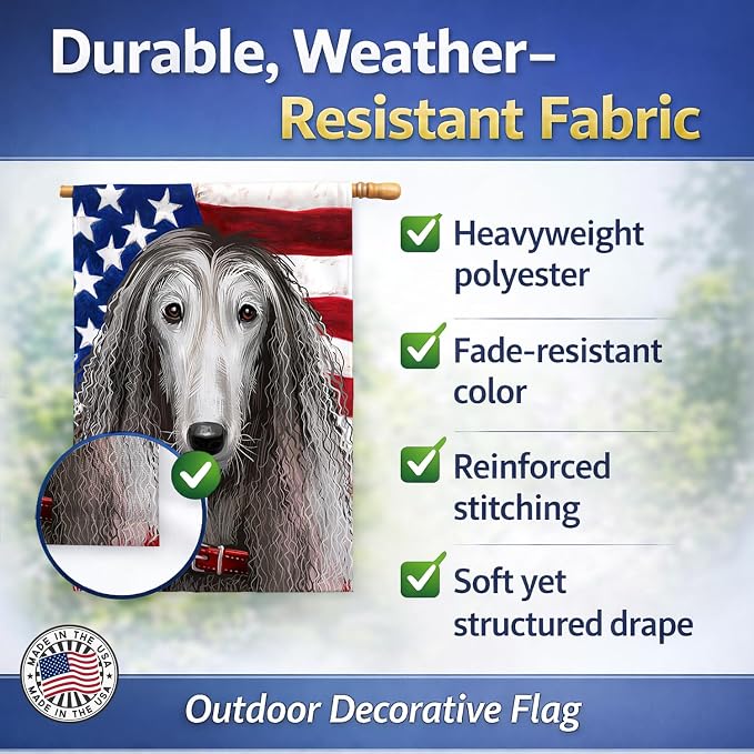 Caroline's Treasures CK6383CHF Afghan Hound American Flag House Flag Large Porch Sleeve Pole Decorative Outside Yard Banner Artwork Wall Hanging, Polyester, House Size, Multicolor