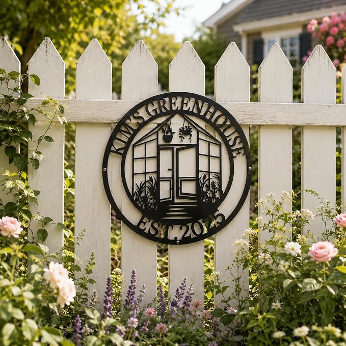 Personalized Greenhouse Sign, Custom Garden Family Name Plaque, Rustic Metal Wall Art for Gardener Gifts, Outdoor Decor for Shed, Yard & Farmhouse