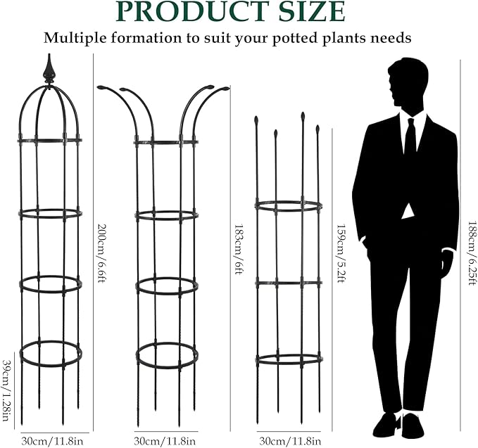 WellSign Garden Obelisk Trellis for Climbing Plants Outdoor, 6.6ft Tall Rustproof Coated Metal Plant Support with Garden Twist Tie for Tomato Cucumber Ivy Vines Rose Potted Plant Trellis 1 Pack