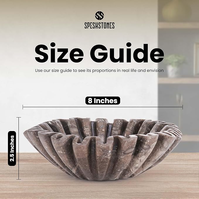 Marble Decorative Bowl Handmade 8 Inch Stone Ruffle Bowl, Fruit Bowl for Kitchen Counter, Large Scalloped Bowls for Housewarming Gifts, Modern Fluted Bowl for Home Decor