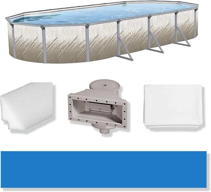 Puri Tech 12'x24'x52 Lakeview Above Ground Swimming Pool Set with Liner, Skimmer, Liner Pad, and Pool Cove for Replacement Backyard Swimming Pool Setup