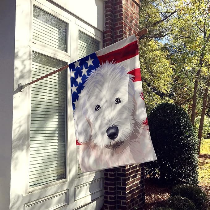Caroline's Treasures CK6635CHF Old English Sheepdog American Flag House Flag Large Porch Sleeve Pole Decorative Outside Yard Banner Artwork Wall Hanging, Polyester, House Size, Multicolor
