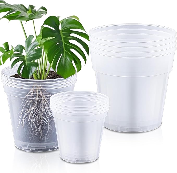 Vesici 12 Pcs 6/8/10 Inch Large Thickened Clear Nursery Pots Variety Pack Plant Pots with Drainage Holes Planters for Indoor Plants Flexible Transparent Plastic Plant Bottle Succulents