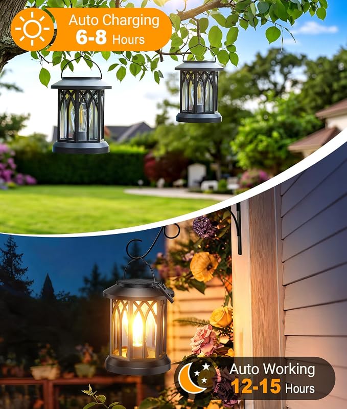 Solar Lanterns Outdoor Waterproof 4 Pack, Upgraded Solar Lantern Outdoor Lights with Wall Mount Kit, Hanging Solar Lights for Outside Decorative Patio Yard Path Porch Garden Decor