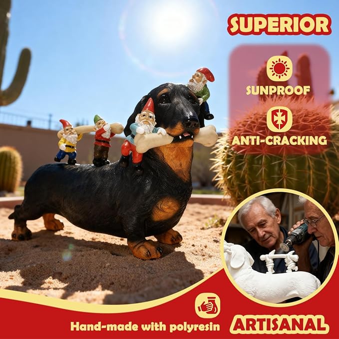 Sunthus Funny Gnomes Dachshund Garden Statue Outdoor Decor | Weiner Dog Resin Yard Ornament