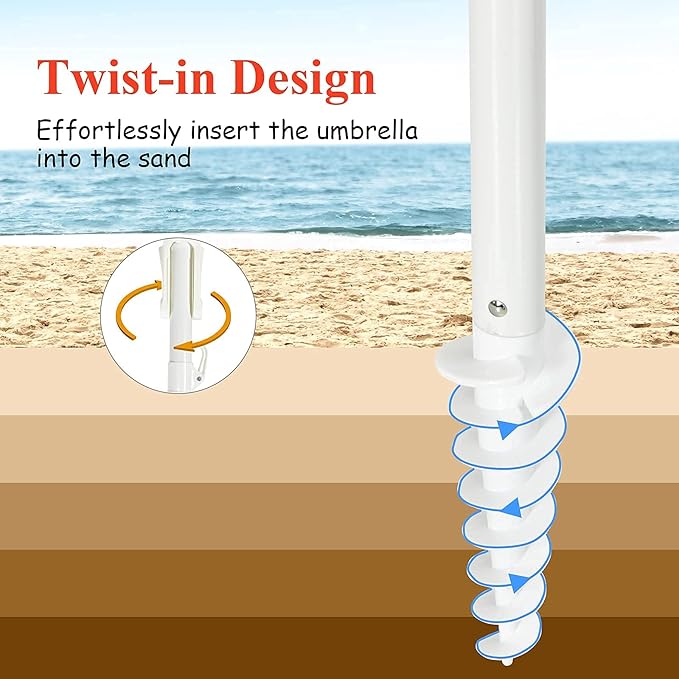 Tangkula 8FT Beach Umbrella, Portable Outdoor Sunshade Beach Umbrella with Sand Anchor & Tilt Mechanism, 16 Sturdy Fiberglass Ribs, Carrying Bag for Garden, Patio (Rainbow)