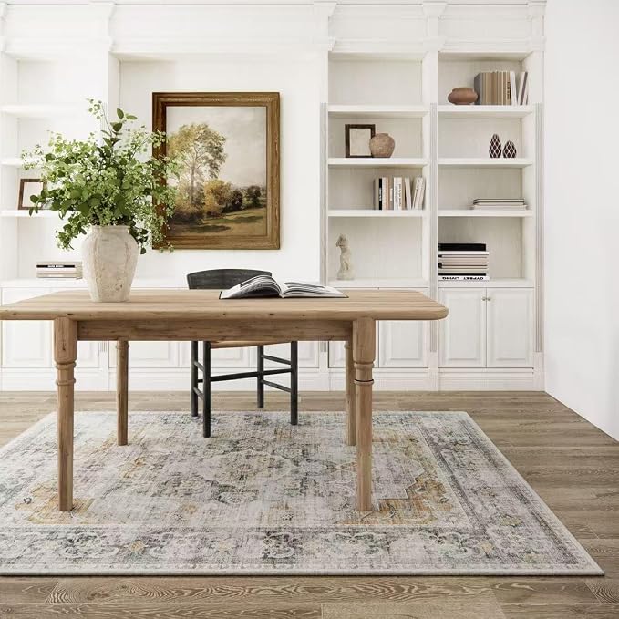 3x5 Washable Area Rug for Bedroom: Boho Entryway Rug with Non Slip Backing Low Pile Faux Wool Soft Small Throw Rugs for Living Room Kitchen Bedside Office Dorm Foyer Nursery Entrance Enytry Indoor