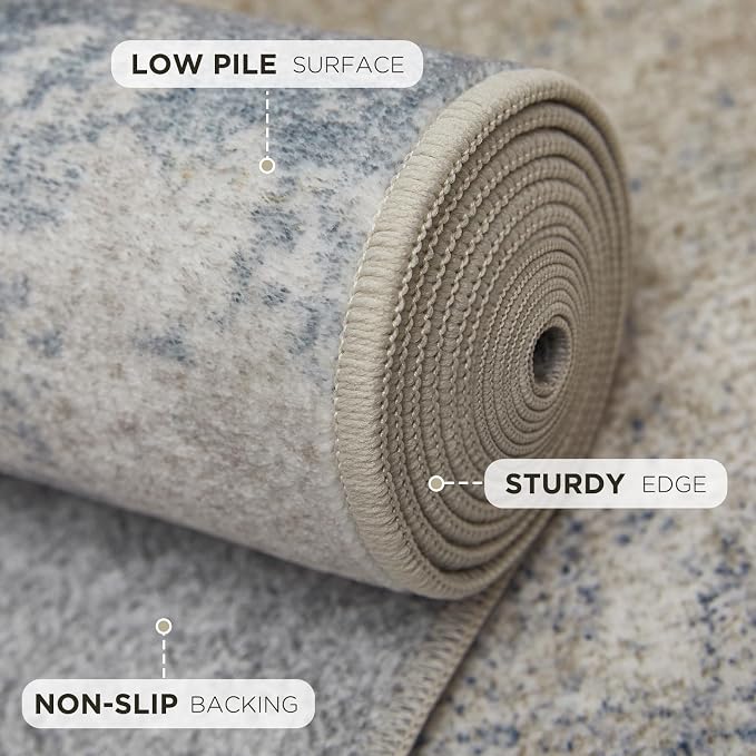 Joydeco 6x9 Area Rugs for Living Room, Non-Slip Modern Abstract Soft Washable Rug, Low Pile Carpet for Bedroom, Dining Room, Home Office, Pet & Child Friendly, White & Blue & Gold