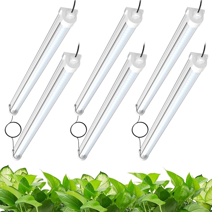 JESLED Waterproof Grow Lights for Indoor Plants, 2FT Full Spectrum 5000K LED for Seed Starting, Seedling & Veg, 144W(6 X 24W,900W Equiv), Linkable Sunlight Grow Light Strip, Plug and Play,6-Pack