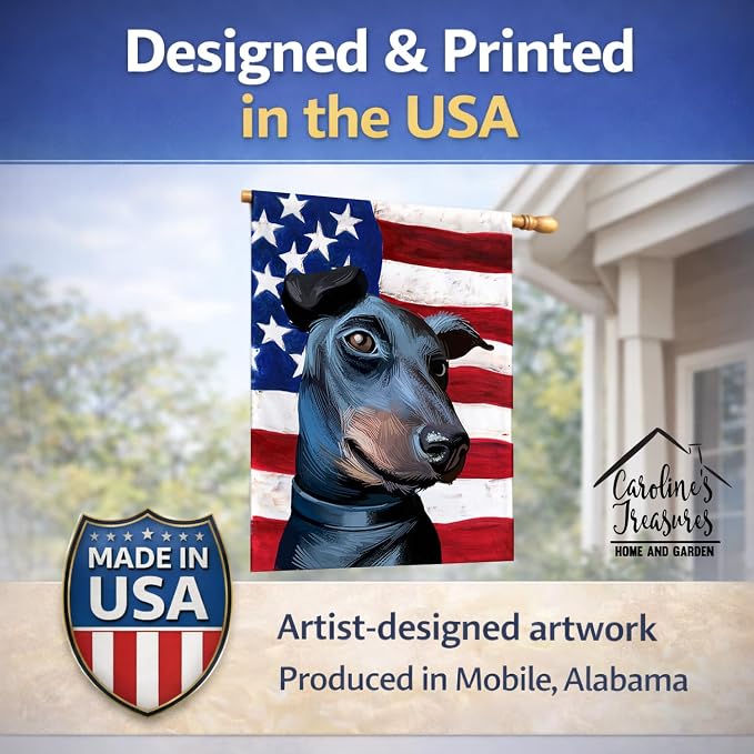 Caroline's Treasures CK6613CHF Manchester Terrier American Flag House Flag Large Porch Sleeve Pole Decorative Outside Yard Banner Artwork Wall Hanging, Polyester, House Size, Multicolor
