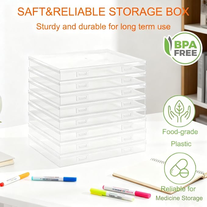 18-Pack Extra Large 5 x 7 Photo Storage Box, Fully Transparent Acid-Free Picture Organizer Case, Clear 5 x 7 Greeting Card Holder & Seed Packet Organizer, Large Craft Keeper with Handle