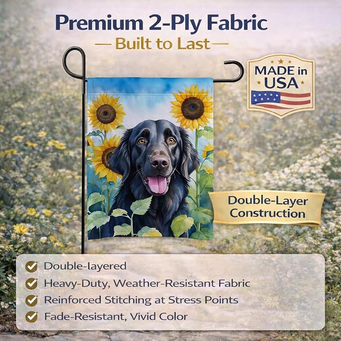 Caroline's Treasures DAC6078GF Flat-Coated Retriever in Sunflowers Garden Flag Mailbox Flag Decorative Yard Flag Banner Outside Patio Artwork Yard Flower Beds, Garden Size, Multicolor